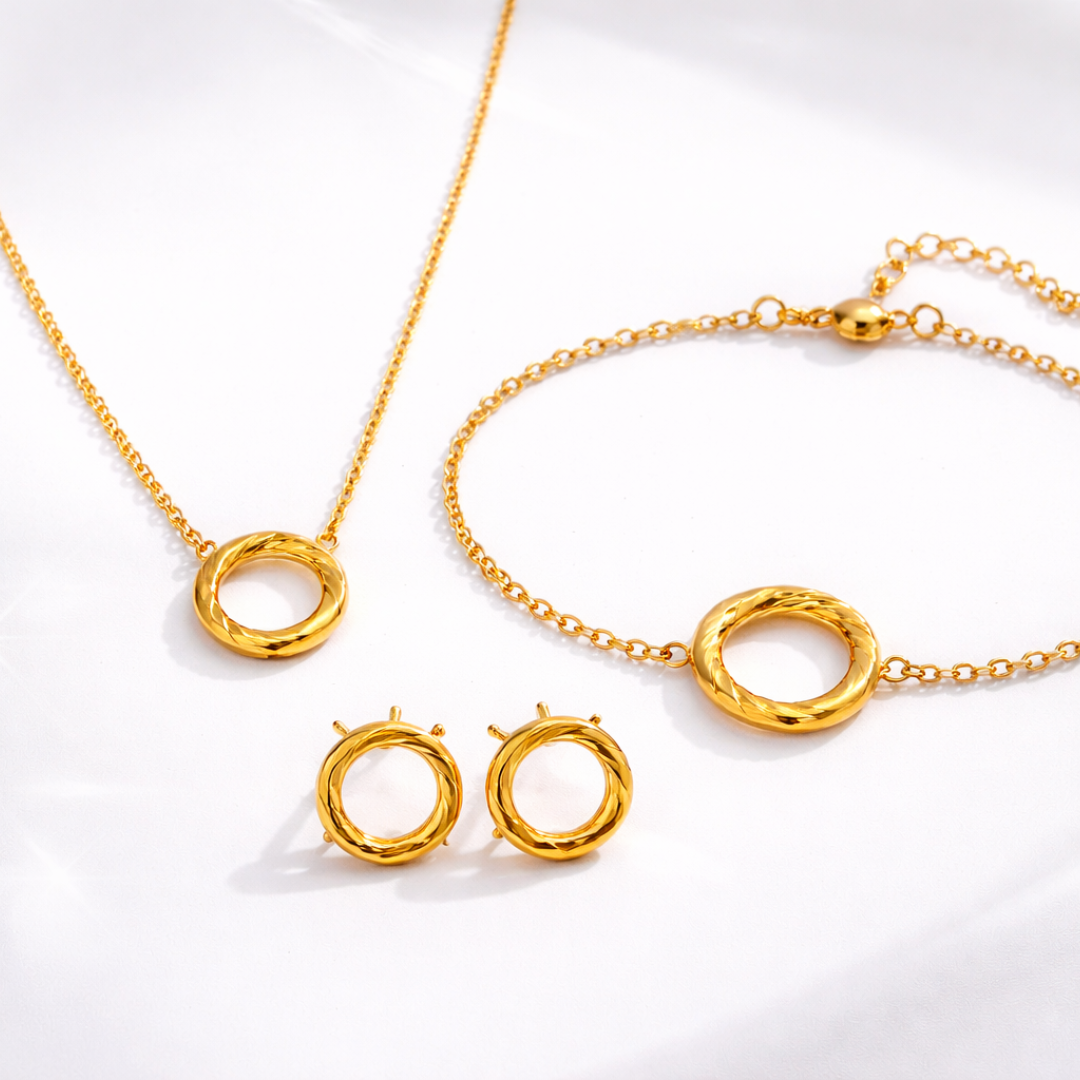 Amara - Set de Joyería Minimalista |Collar, Pulsera y Aretes|