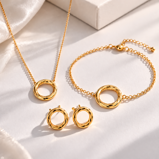 Amara - Set de Joyería Minimalista |Collar, Pulsera y Aretes|